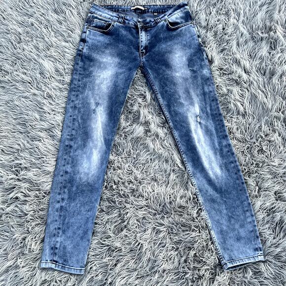 Christian Audigier 1958 Distressed Acid Washed Skinny Denim Jeans Mens 31 - Picture 1 of 11